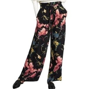 BCBGMaxAzria Black Floral Wide Leg Palazzo Pants